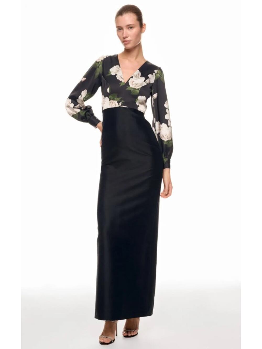 Sachin Babi Schylor Gown Sz 8 Long Sleeve Crepe Mikado Column No Belt V-Neck